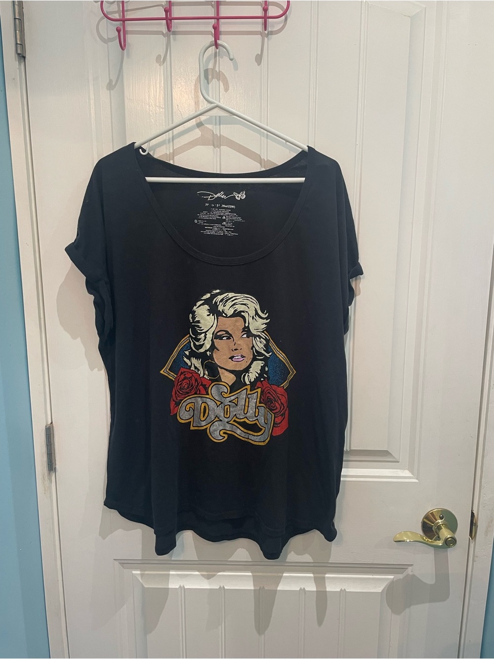 Dolly Parton Graphic Scoop Neck Black Short Sleeve Tee Plus size